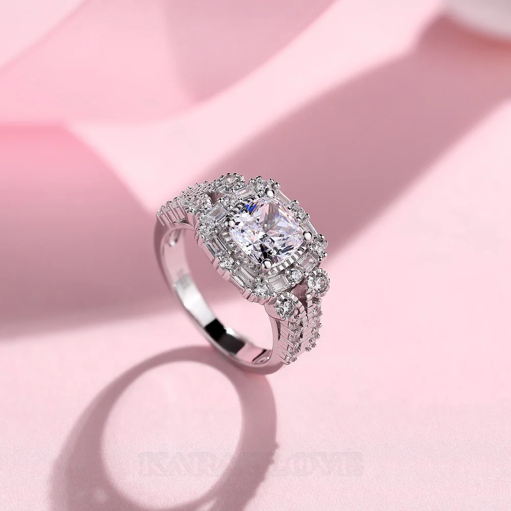 Cushion Cut Diamond White Sterling Silver Halo Engagement Ring