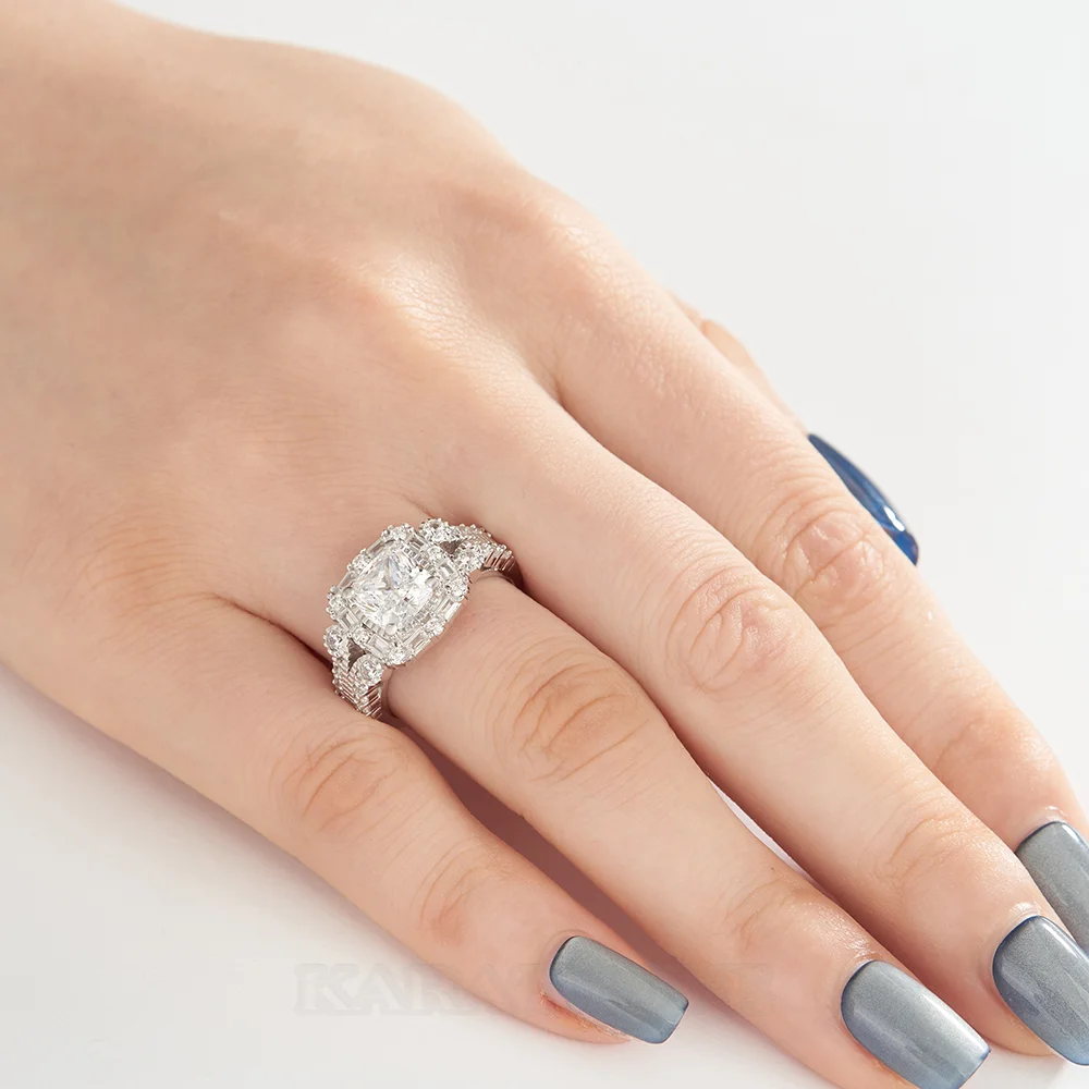 Cushion Cut Diamond White Sterling Silver Halo Engagement Ring