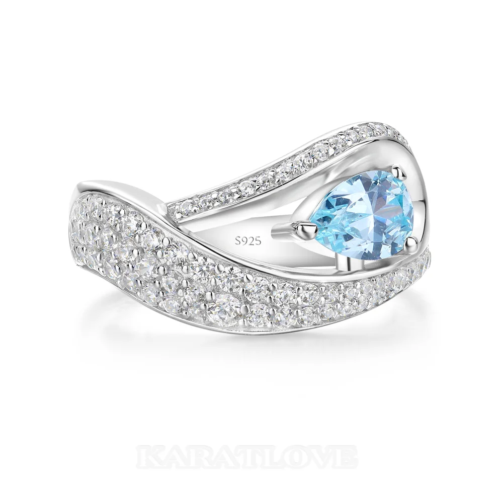 Pear Cut Aquamarine Blue Sterling Silver Art Deco Engagement Ring