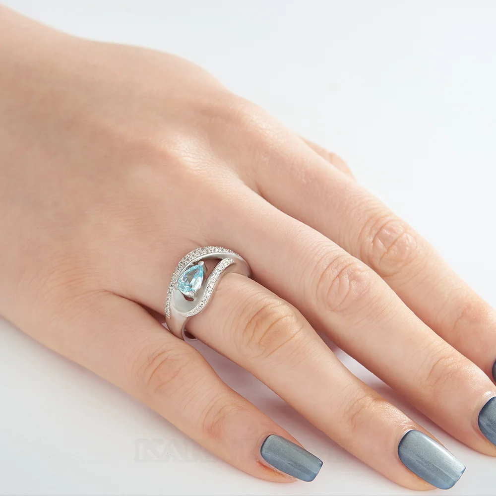 Pear Cut Aquamarine Blue Sterling Silver Art Deco Engagement Ring