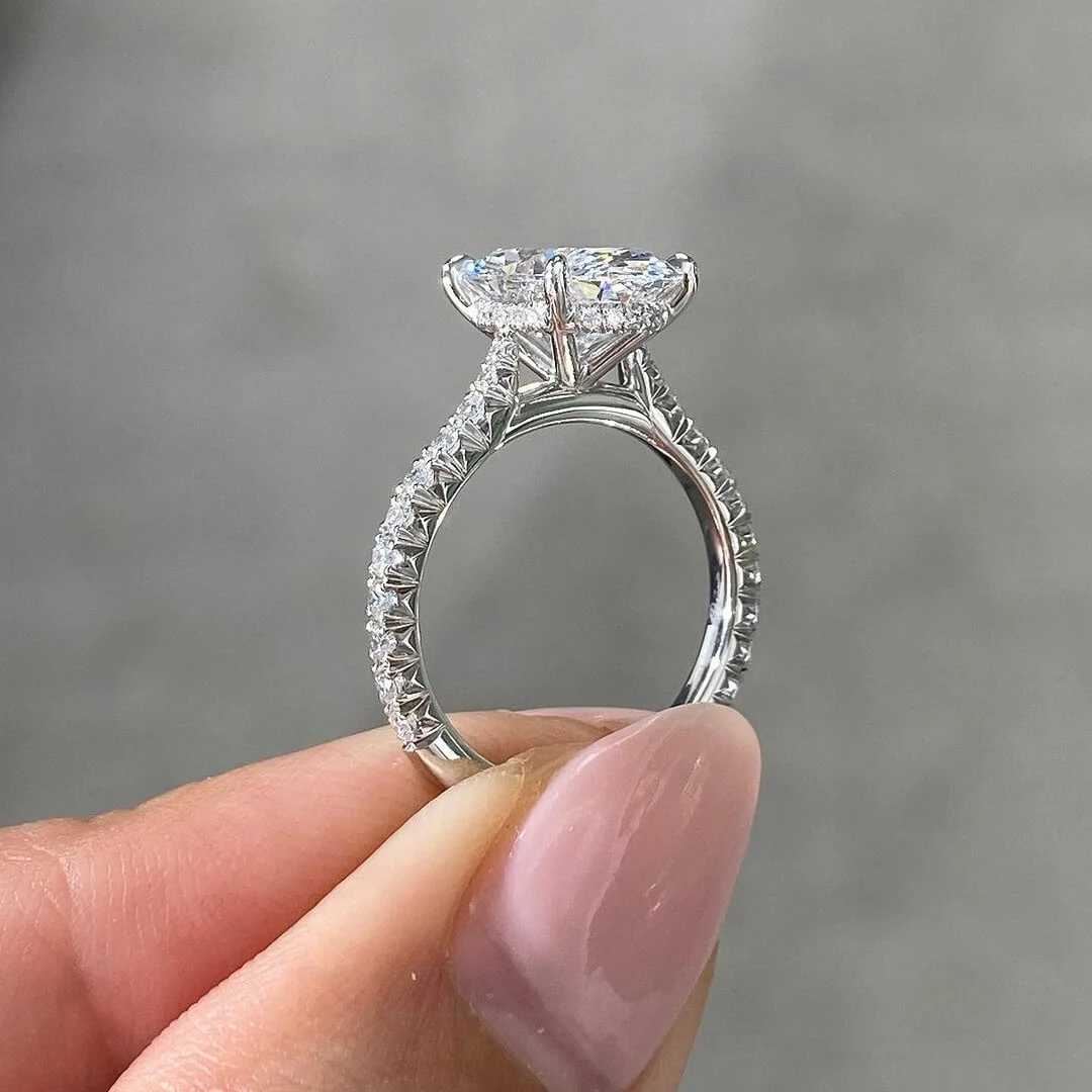 Oval Cut Diamond White Sterling Silver Hidden Halo Ring Set