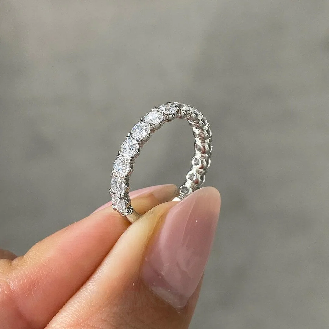 Oval Cut Diamond White Sterling Silver Hidden Halo Ring Set