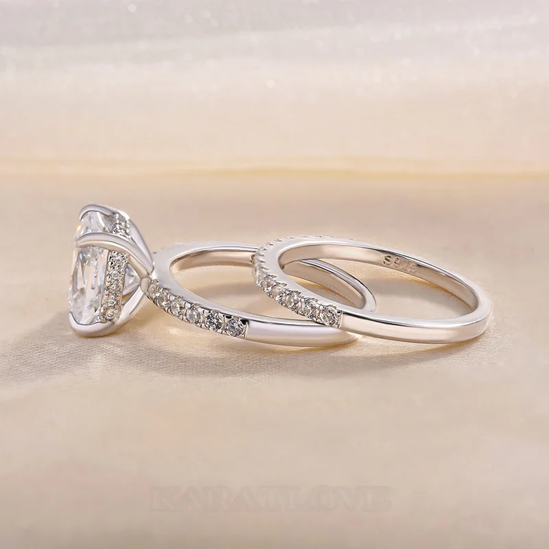 Cushion Cut Diamond White Sterling Silver Halo Ring Set
