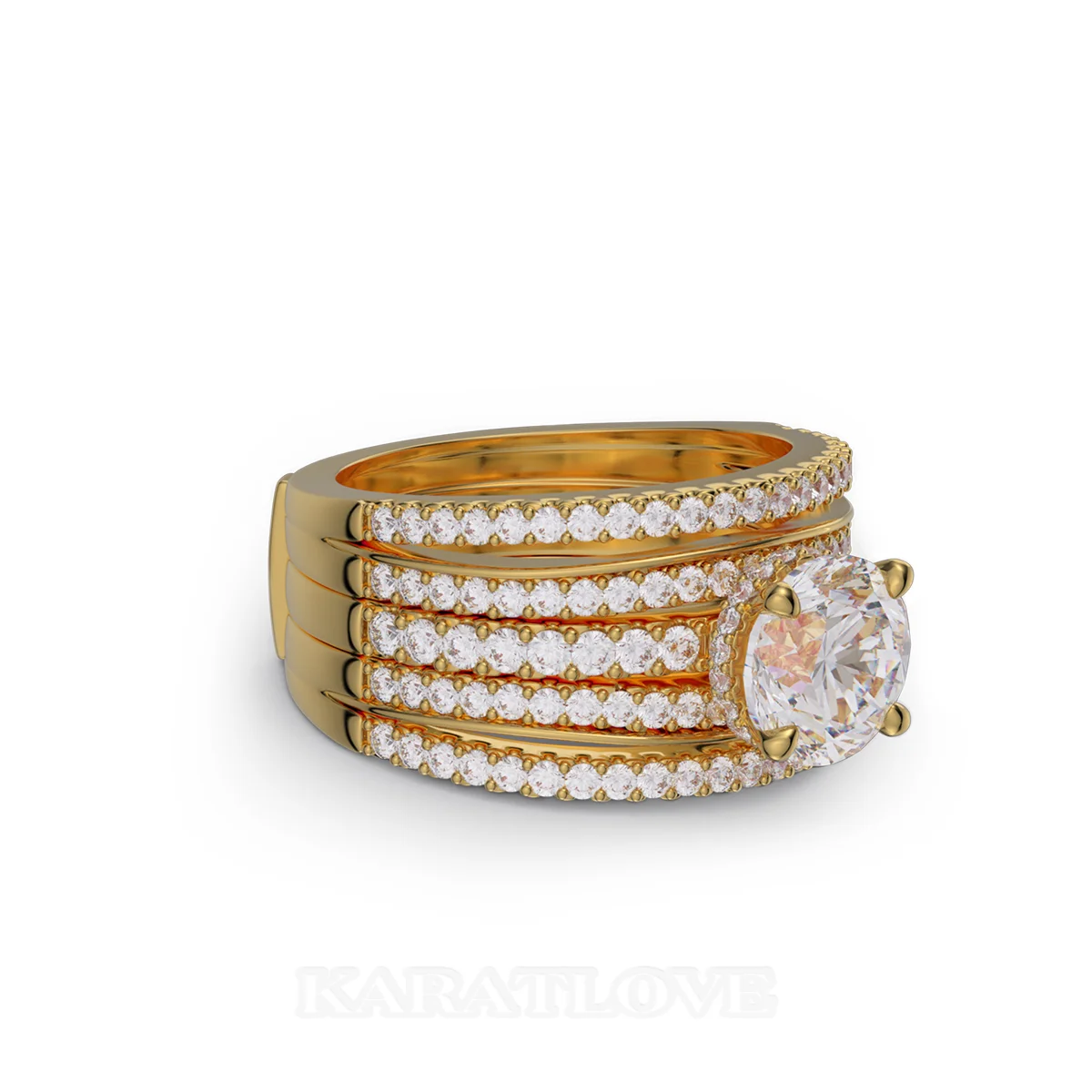 Round Cut Diamond White Insert Sterling Silver Yellow Gold Hidden Halo Jacket Bridal Sets