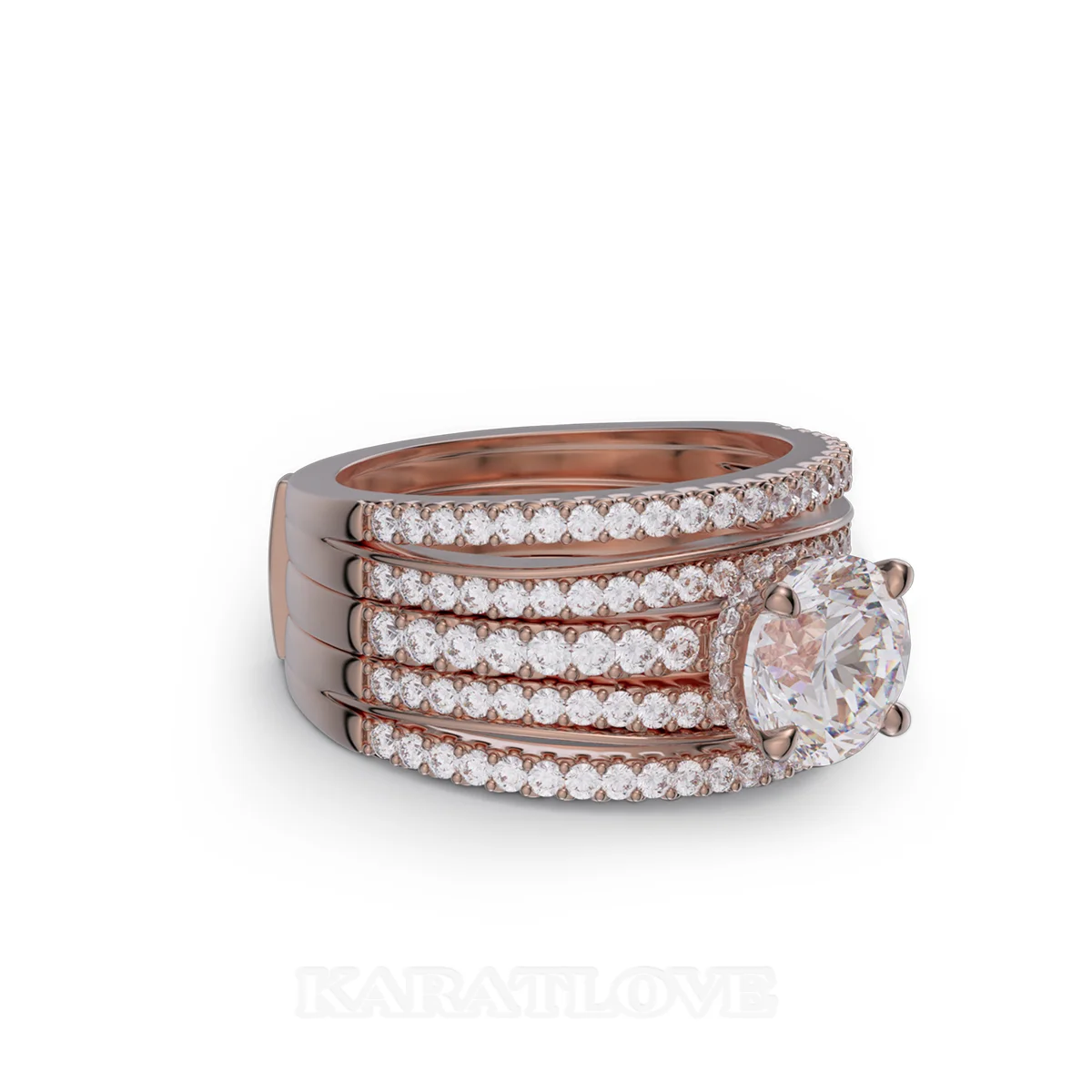 Round Cut Diamond White Insert Sterling Silver Rose Gold Hidden Halo Jacket Bridal Sets