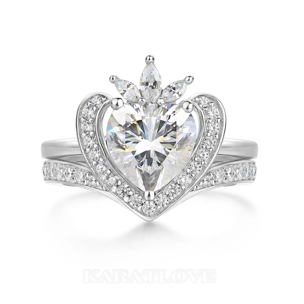 Heart Cut Diamond White 925 Sterling Silver Halo Bridal Ring Set