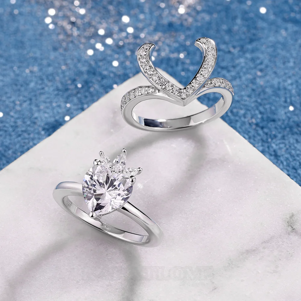 Heart Cut Diamond White 925 Sterling Silver Halo Bridal Ring Set