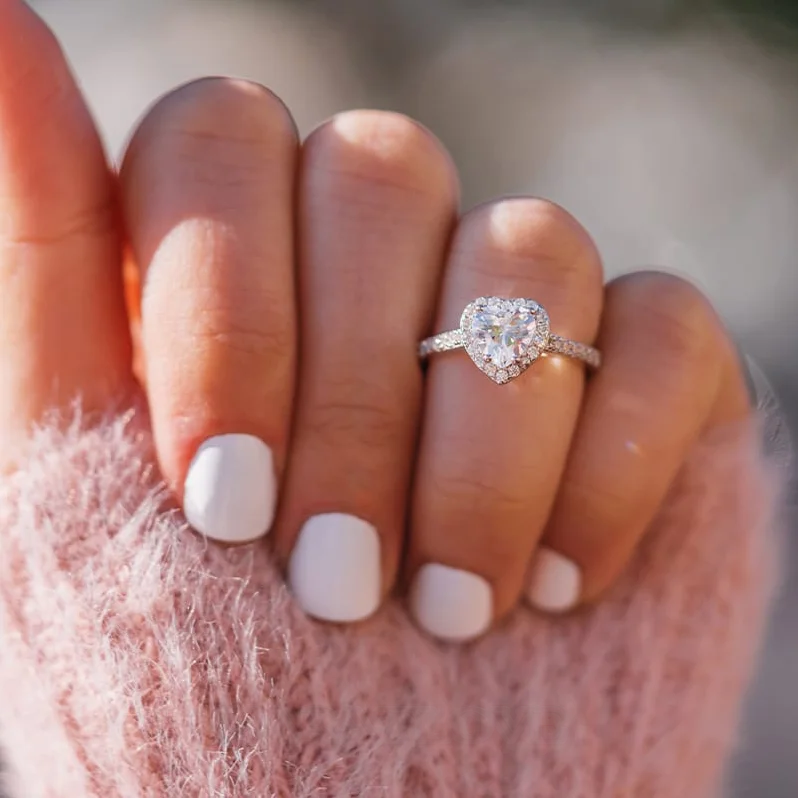 Heart Cut Diamond White Halo Engagement Ring in 925 Sterling Silver Heart Cut Diamond White Halo Engagement Ring in 925 Sterling Silver
