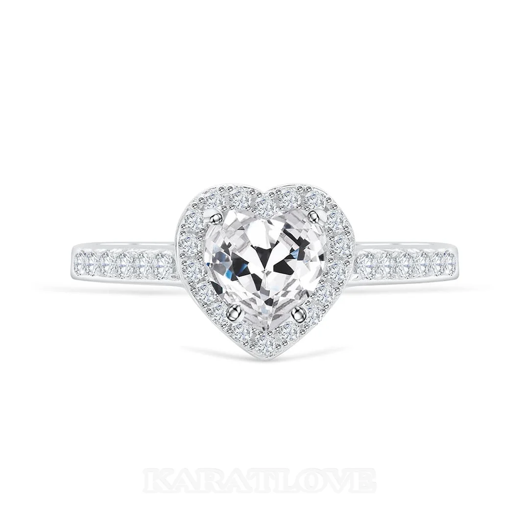Heart Cut Diamond White Halo Engagement Ring in 925 Sterling Silver