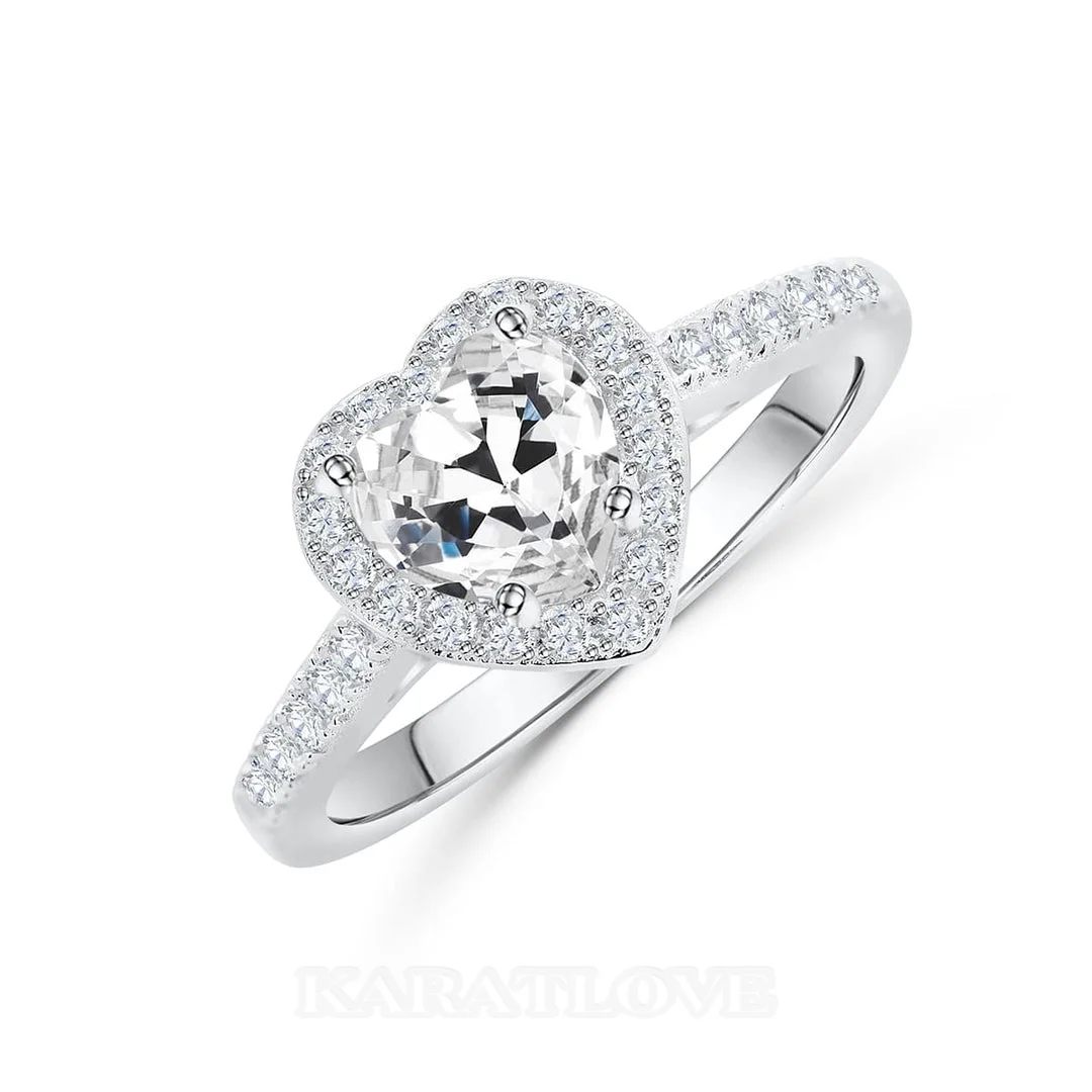 Heart Cut Diamond White Halo Engagement Ring in 925 Sterling Silver