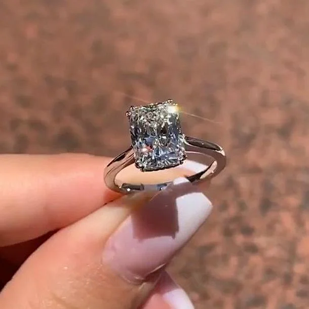 Diamond White Radiant Cut Classic Engagement Ring in 925 Sterling Silver Diamond White Radiant Cut Classic Engagement Ring in 925 Sterling Silver