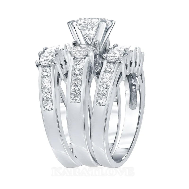 Princess Cut Diamond White 3-Piece Bridal Sets in Sterling Silver