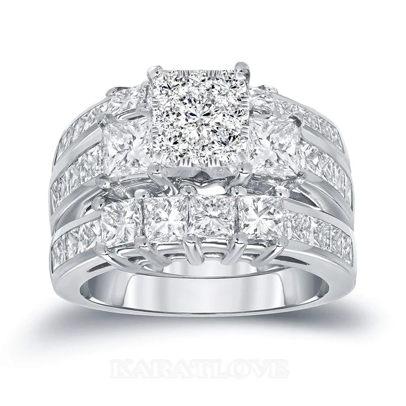 Princess Cut Diamond White 3-Piece Bridal Sets in Sterling Silver