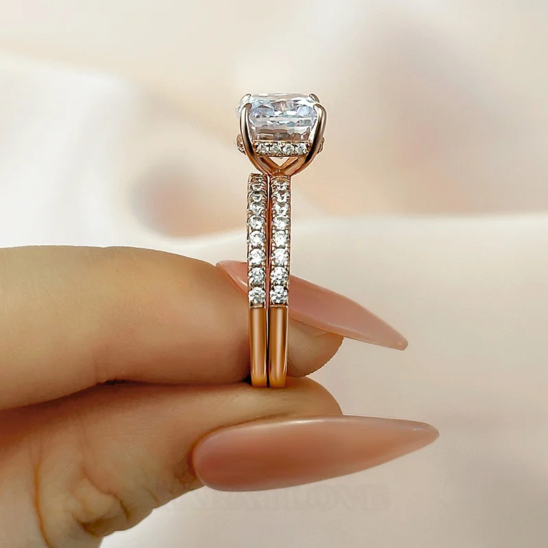 Cushion Cut Diamond White Sterling Silver Halo Ring Set