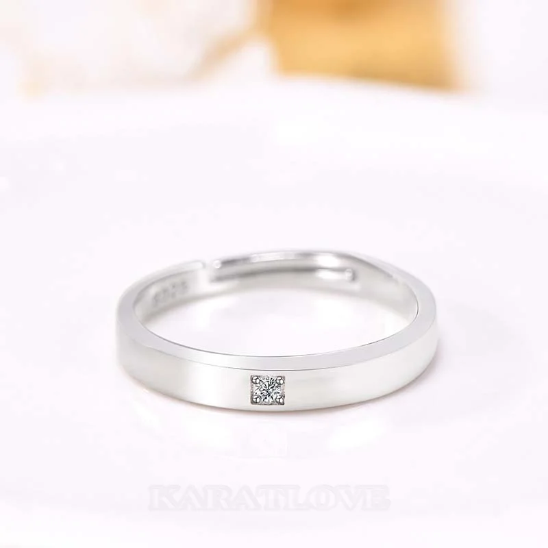 Round Diamond White Sterling Silver Couple Rings
