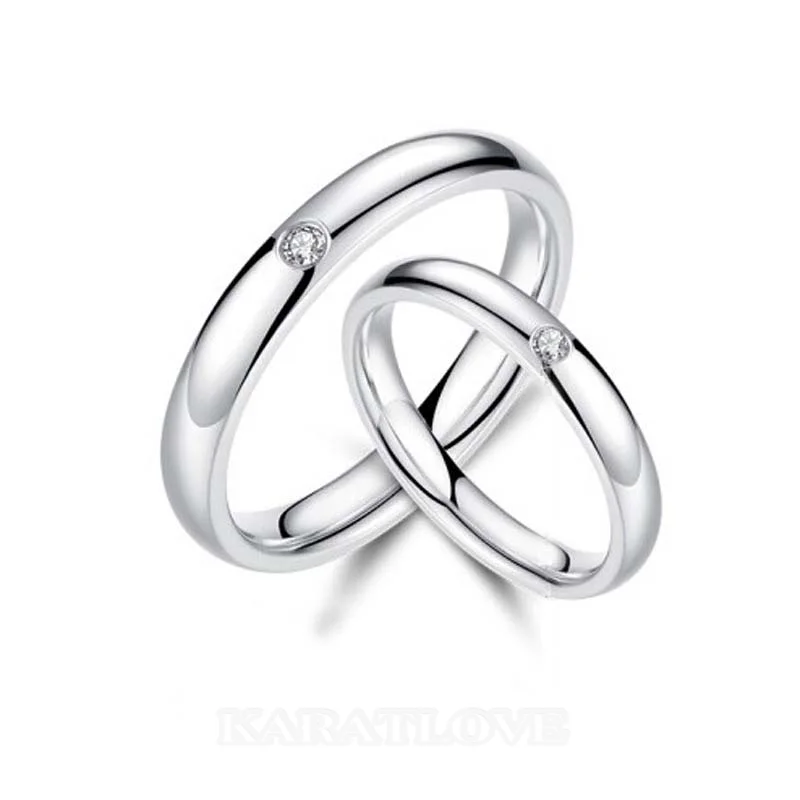 Round Diamond White Sterling Silver Couple Rings