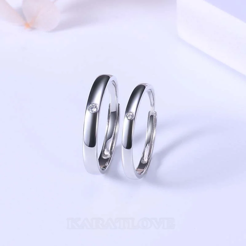 Round Diamond White Sterling Silver Couple Rings