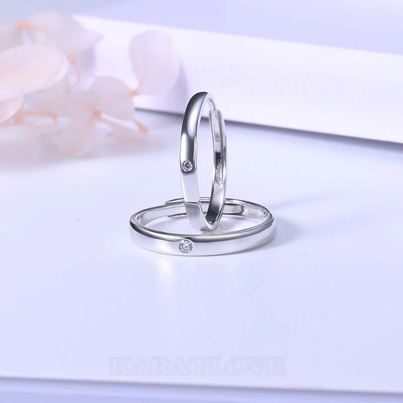 Round Diamond White Sterling Silver Couple Rings