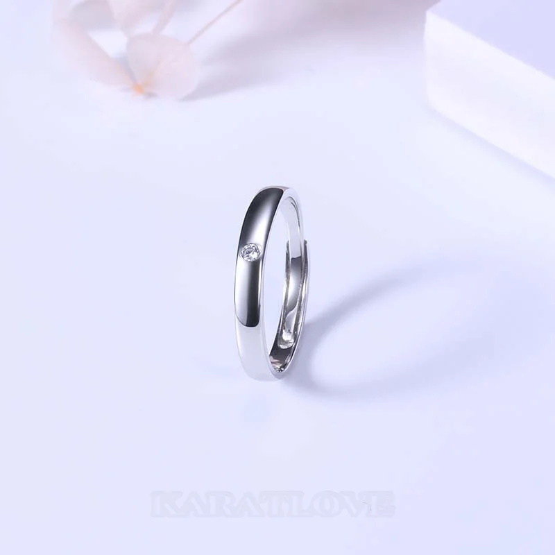 Round Diamond White Sterling Silver Couple Rings