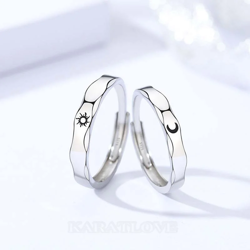 Sun and Moon Sterling Silver Couple Rings