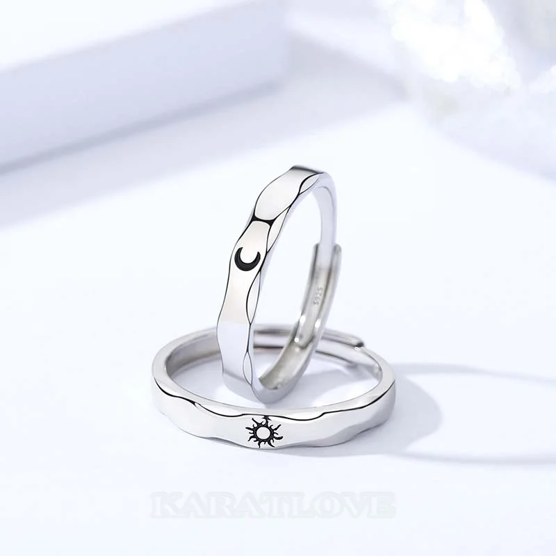 Sun and Moon Sterling Silver Couple Rings