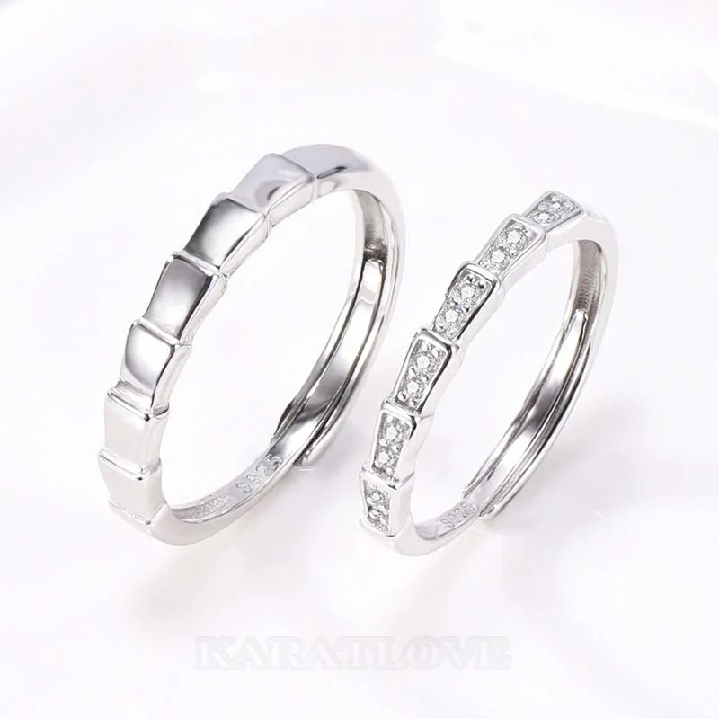 Round Diamond White Sterling Silver Couple Rings