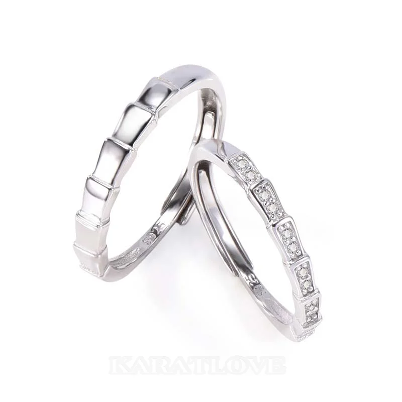 Round Diamond White Sterling Silver Couple Rings