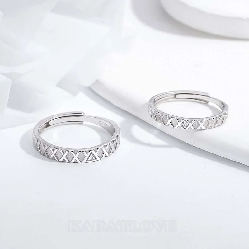 Round Diamond White Sterling Silver Couple Rings