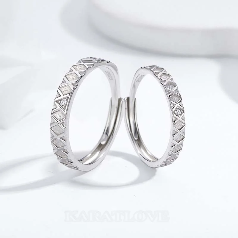 Round Diamond White Sterling Silver Couple Rings