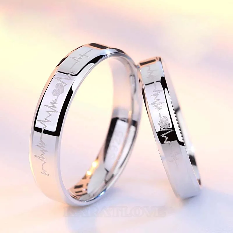 Heartbeat Sterling Silver Couple Rings