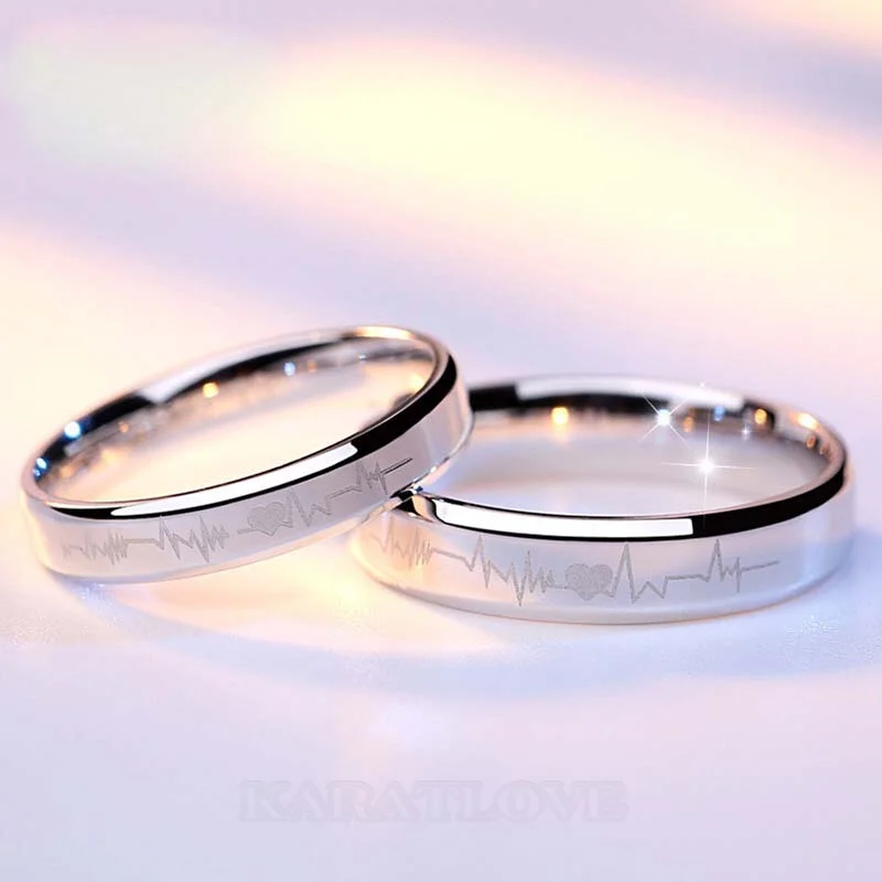 Heartbeat Sterling Silver Couple Rings
