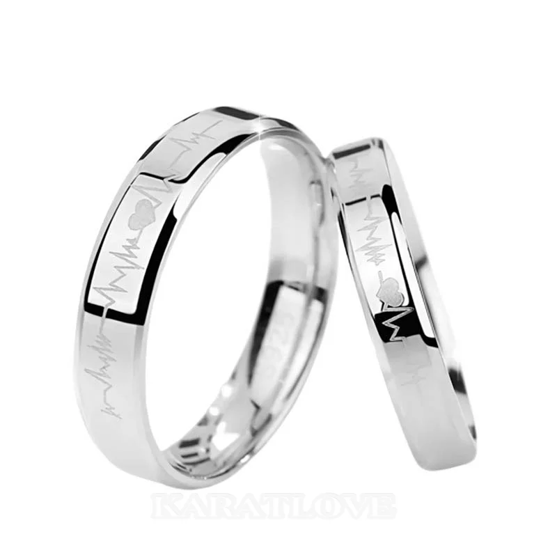 Heartbeat Sterling Silver Couple Rings