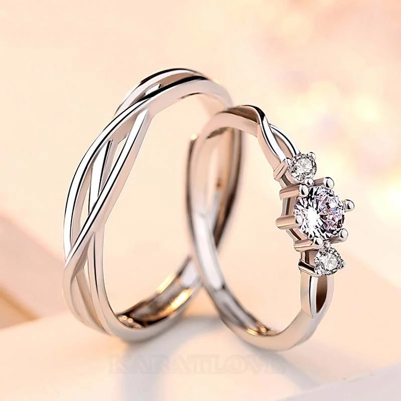 Round Diamond White Sterling Silver Infinity Couple Rings