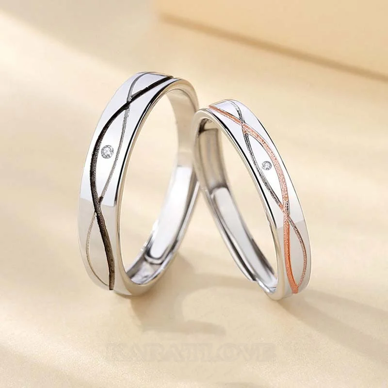 Round Diamond White Sterling Silver Couple Rings