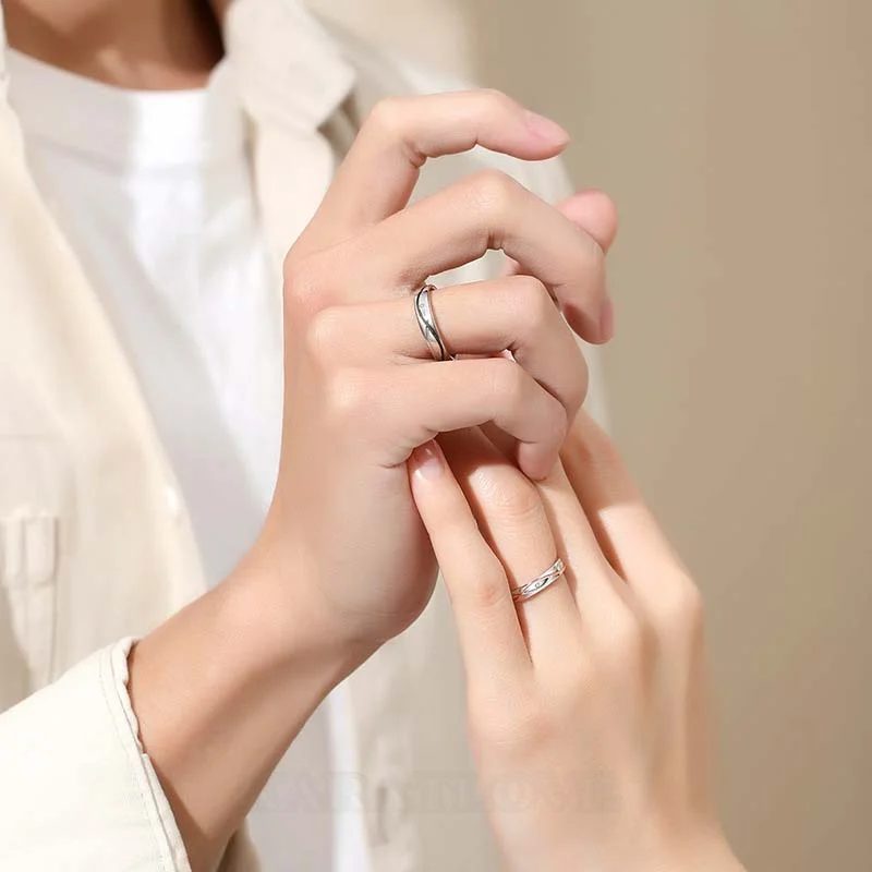 Round Diamond White Sterling Silver Couple Rings