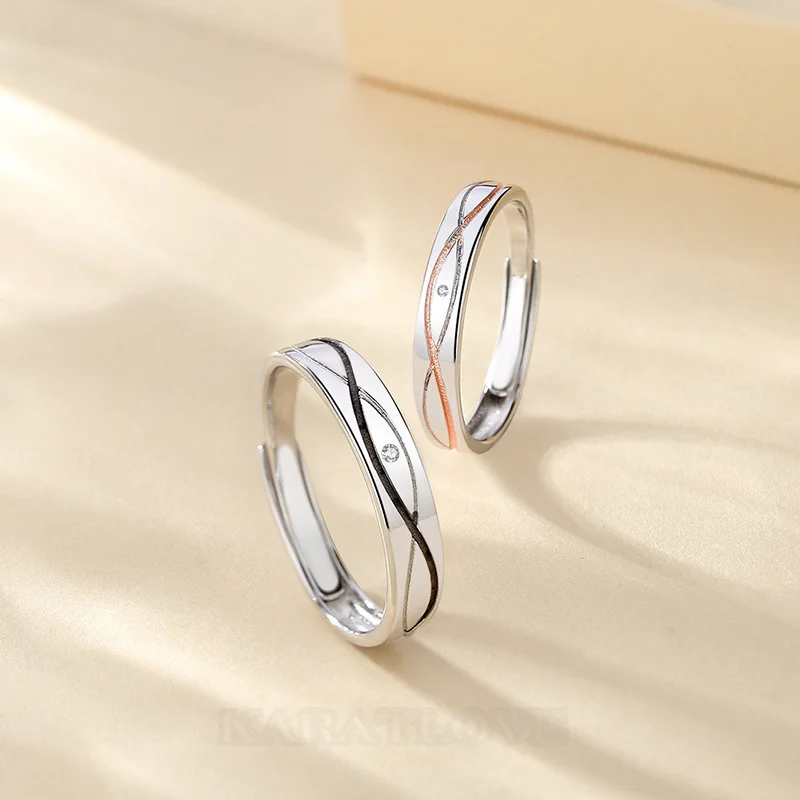Round Diamond White Sterling Silver Couple Rings