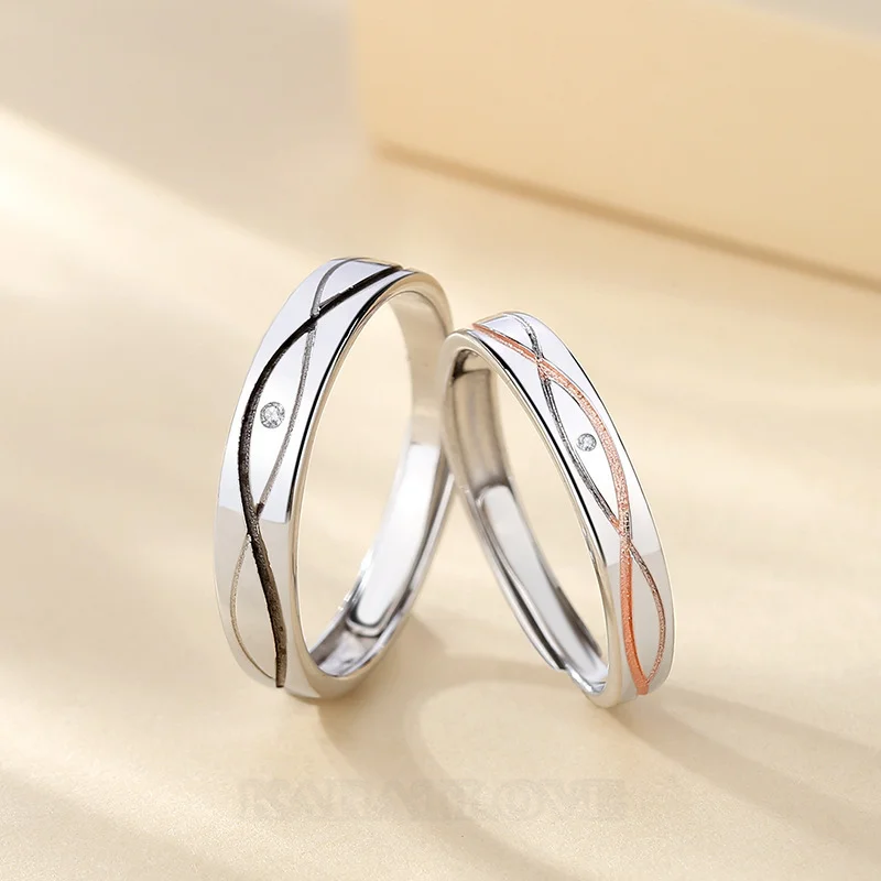 Round Diamond White Sterling Silver Couple Rings
