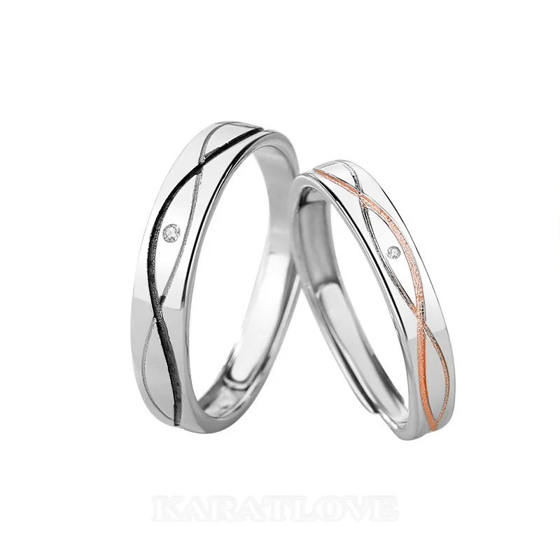 Round Diamond White Sterling Silver Couple Rings