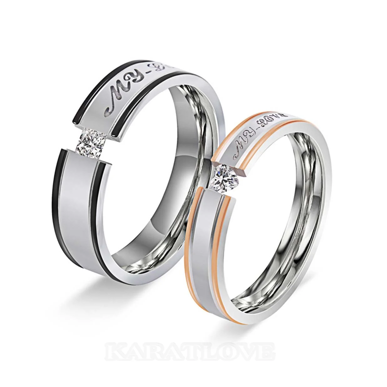 My Love Heart Princess Diamond White Titanium Couple Rings