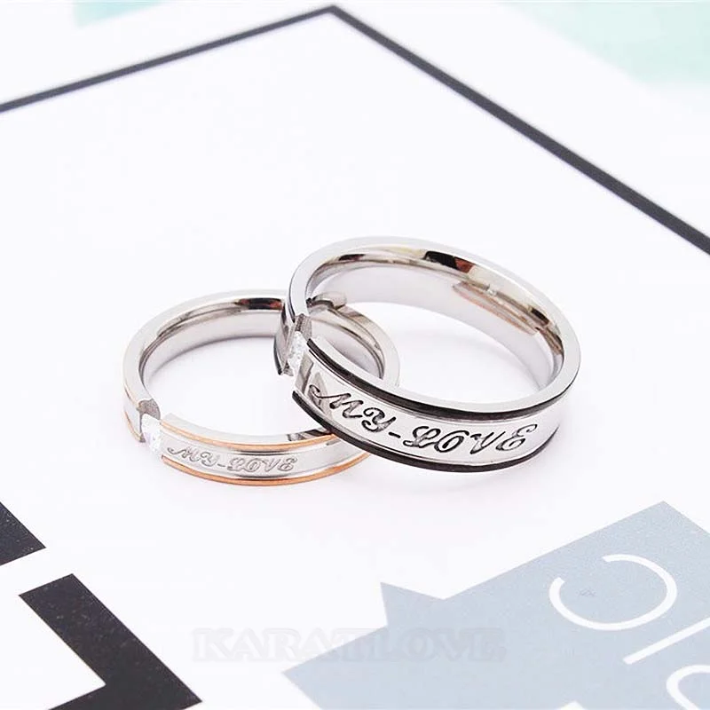 My Love Heart Princess Diamond White Titanium Couple Rings