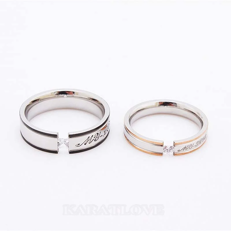 My Love Heart Princess Diamond White Titanium Couple Rings