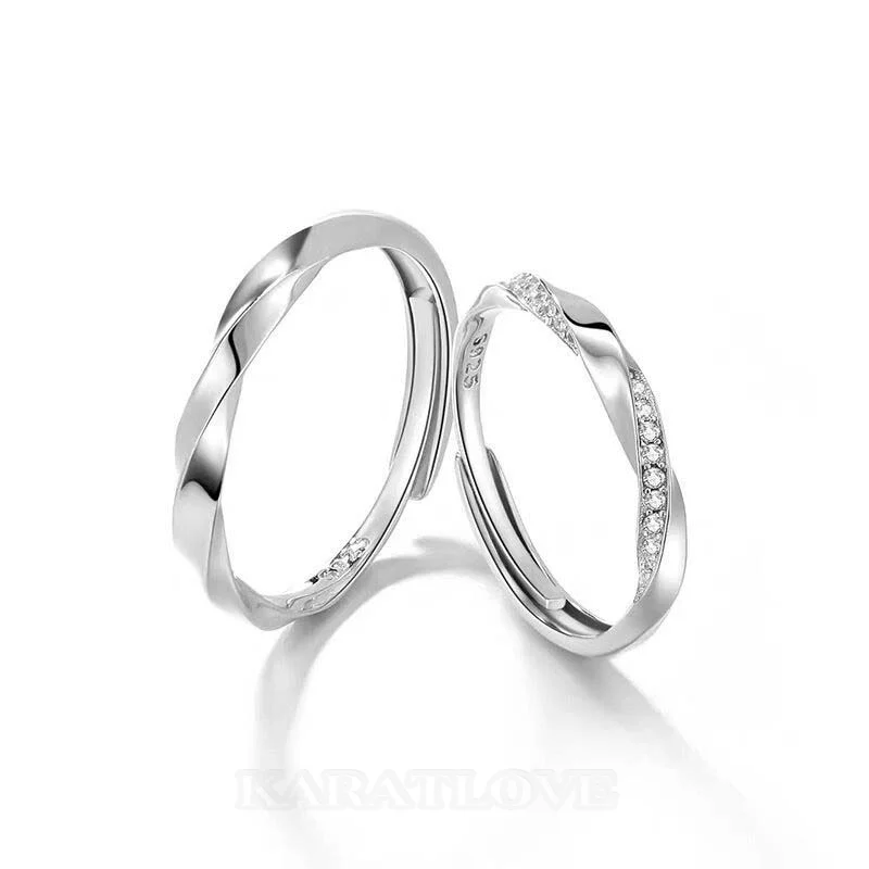 Round Diamond White Sterling Silver Couple Rings