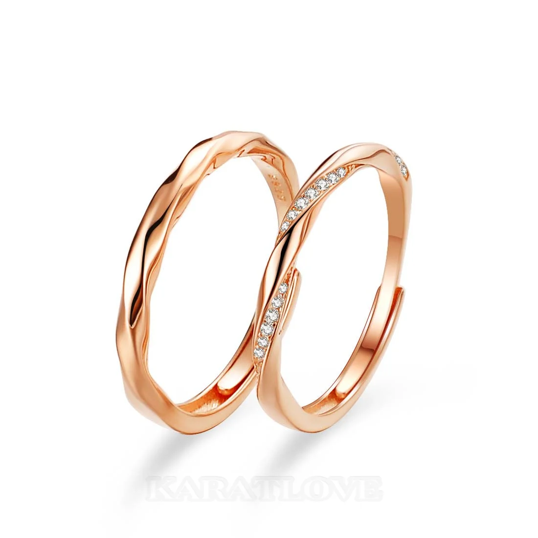 Round Diamond White Sterling Silver Couple Rings