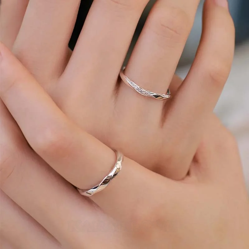 Round Diamond White Sterling Silver Couple Rings