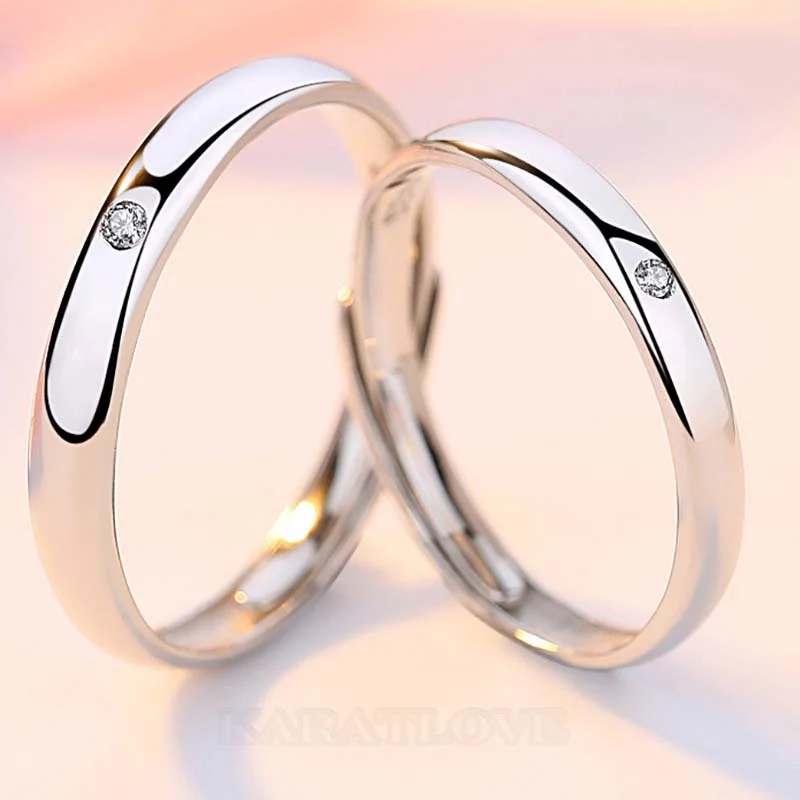 Round Diamond White Sterling Silver Couple Rings