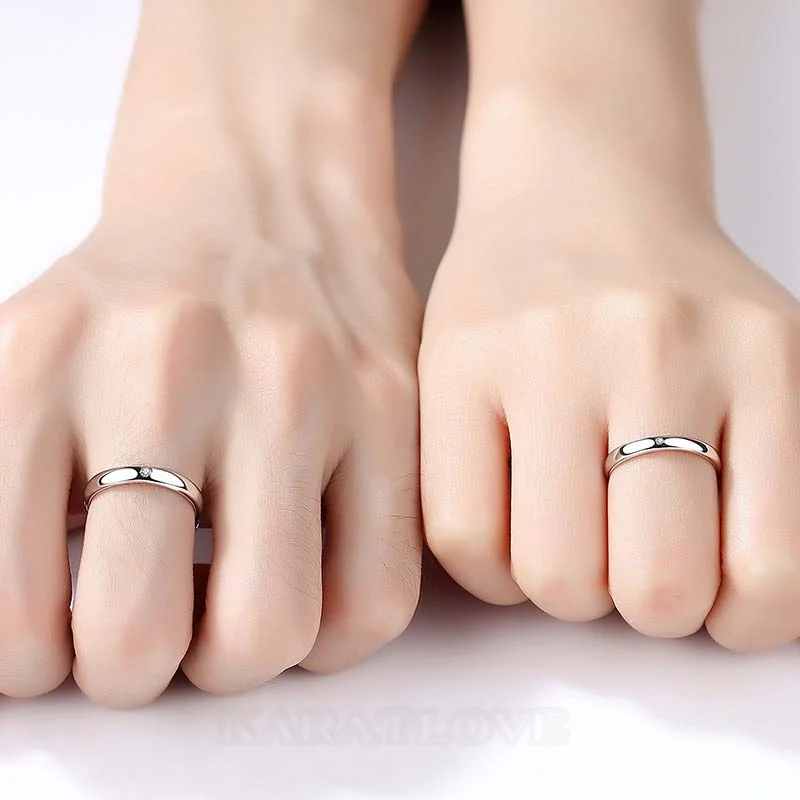 Round Diamond White Sterling Silver Couple Rings