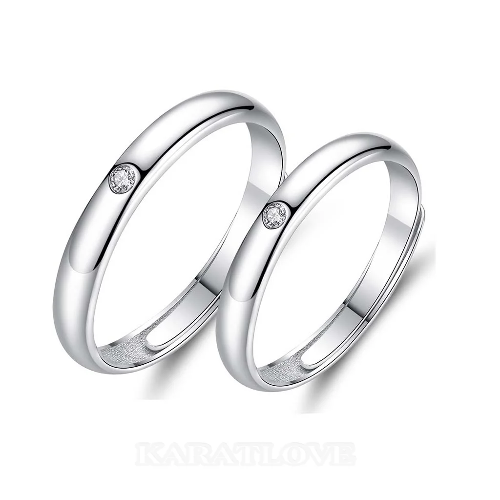 Round Diamond White Sterling Silver Couple Rings