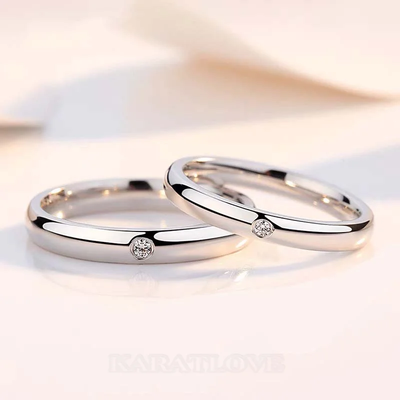 Round Diamond White Sterling Silver Couple Rings