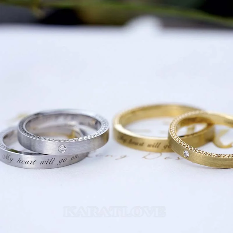 My Heart Will Go On Round Diamond White Sterling Silver Couple Rings