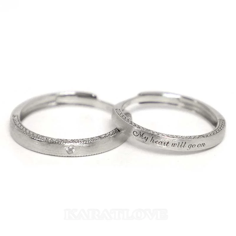 My Heart Will Go On Round Diamond White Sterling Silver Couple Rings